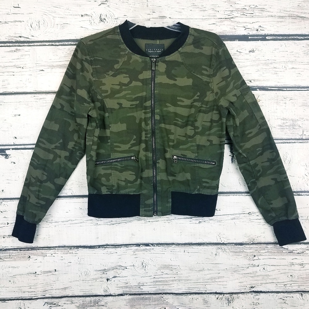 SANCTUARY Bomber camouflage jacket black cuffs